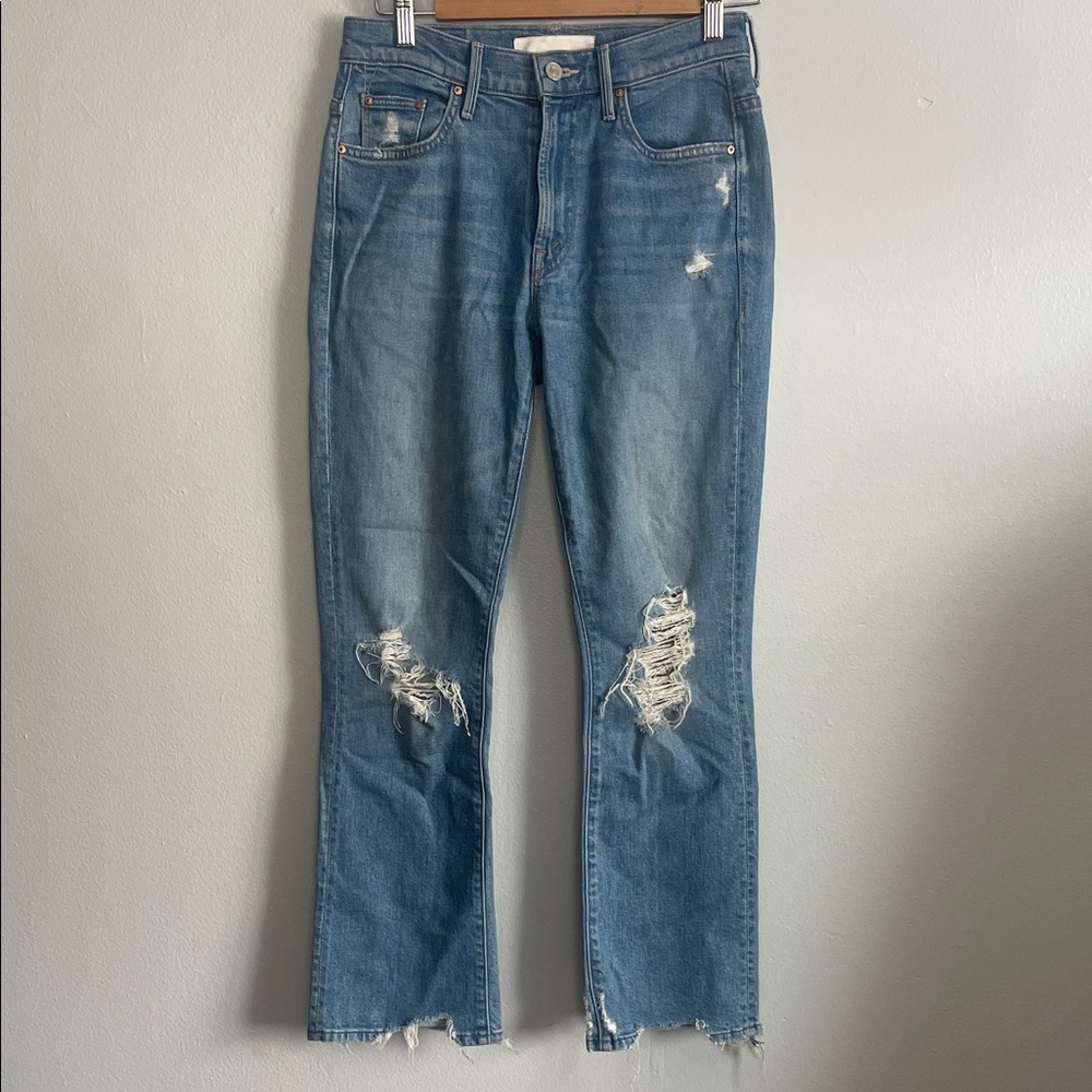 MOTHER The Insider Distressed Light Blue Straight-Leg Jeans Size 25 - Picture 2 of 15
